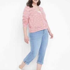 Lane Bryant Pink Heathered 4 Button V-neck Cardigan Sweater Plus Size 18 20 2X